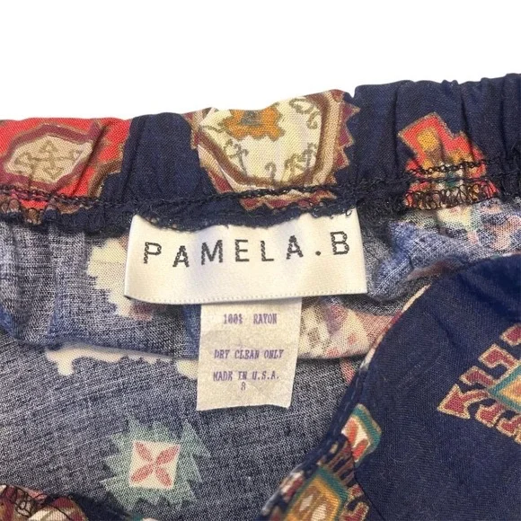 PAMELA B Maxi Skirt Southwestern Print Button Front Navy Blue Rayon Women's VTG - Picture 3 of 6